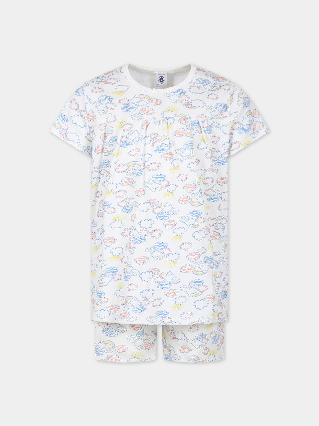 White pajamas for girl with clouds print